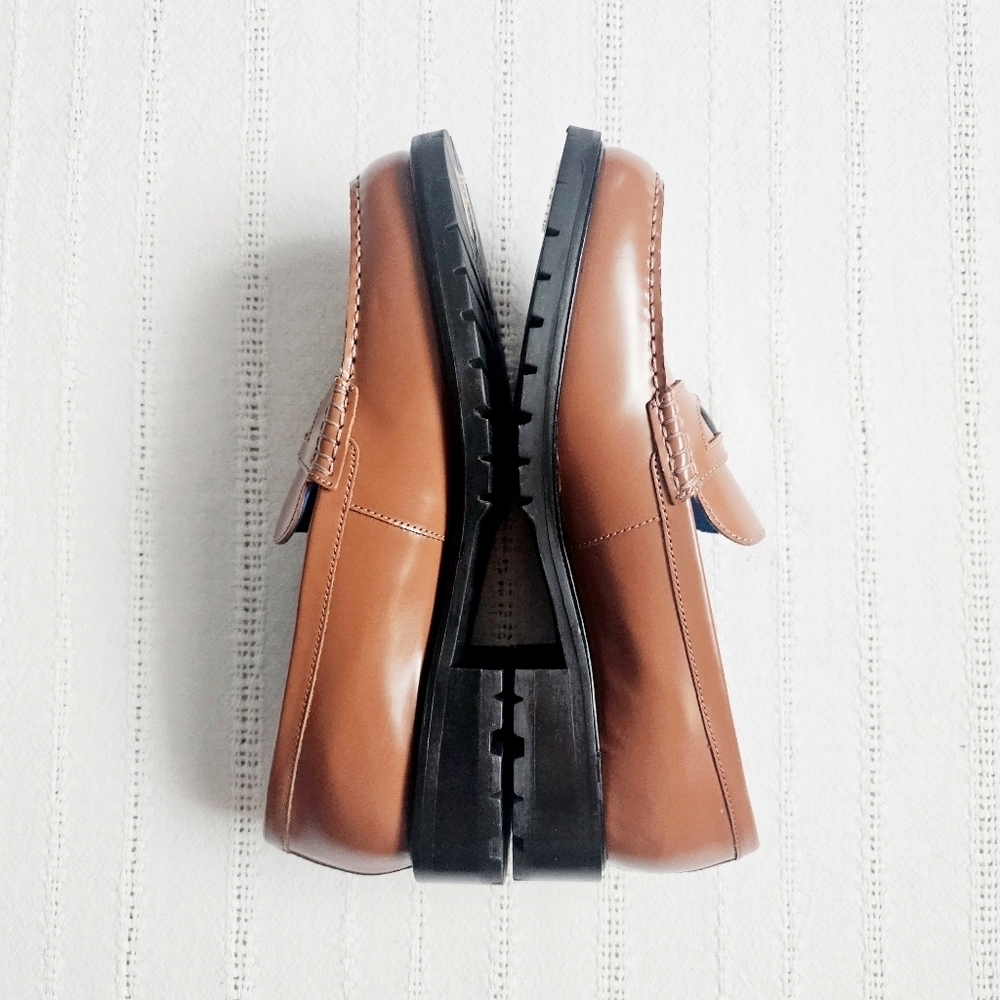 Free People Leather Penny Loafers Liv Slip On Chunky Brown Neutral Size 10 NIB - Picture 10 of 16
